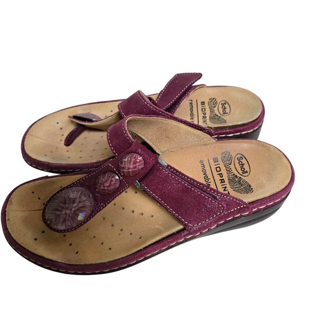 Dr. Scholl Bioprint Comfort Sole Burgundy Beaded Thong Sandal Size 7